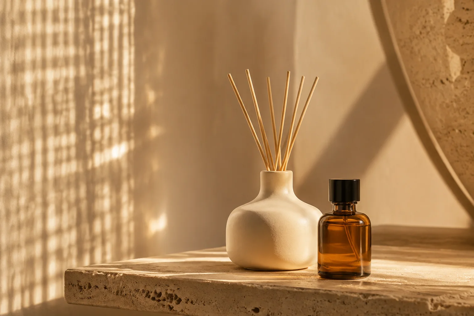 Minimal warm still life with JOLL14CENTS fragrance objects