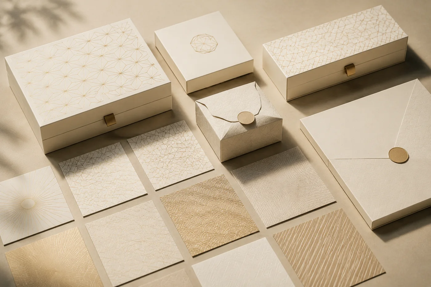 JOLL14CENTS packaging and pattern system shown in warm gold minimal styling